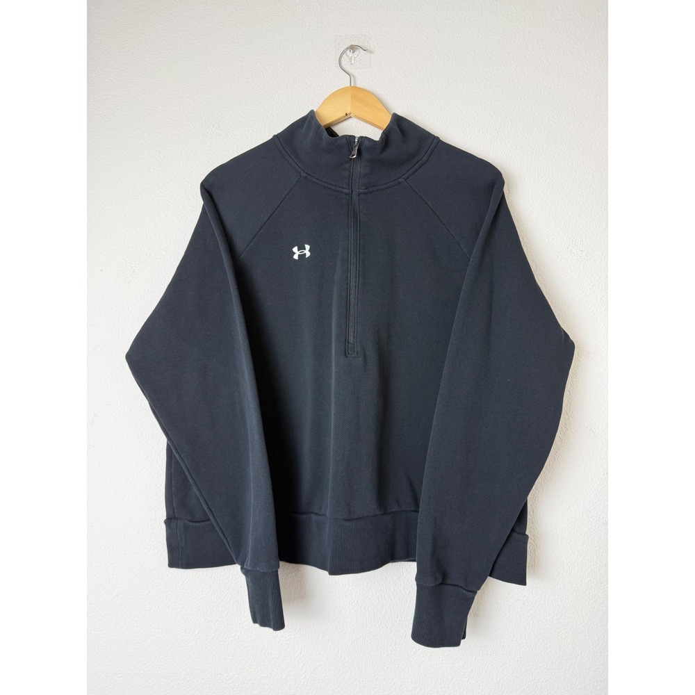 Under Armour Women Rival Fleece Txtr Sweatshirt XL Black 1/4 Zip Pullover Logo